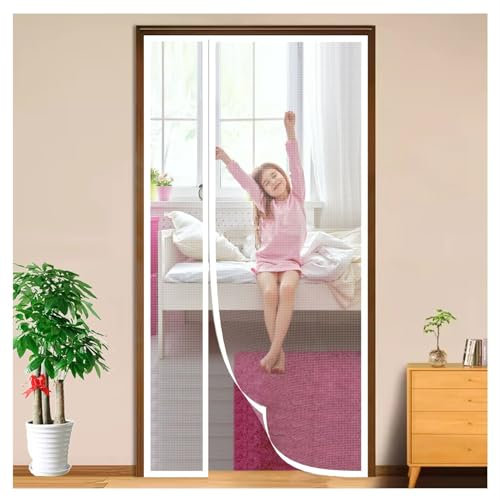 Rideau magnétique Anti-insectes 125x190cm idéal pour porte de balcon,porte cave,porte de terrasse grâce au montage facile à coller,Blanc