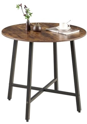 FURNITABLE 80cm Runder Esstisch, Kleiner Küchentisch im Industrie-Design, Rustikal Braun und Schwarz, für Wohnzimmer und Esszimmer