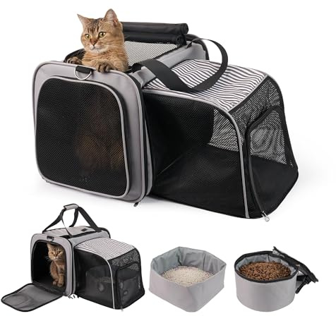 LitaiL Cat Travel Carrier with Litter Box, Expandable Soft Cat Carrier with Litter Tray for Car, Mesh Cat Travel Carrier Bag Up 20 lb for Hiking, Camping, Long Road Trip