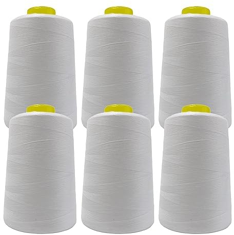 6 Bobinas de Hilo De Coser (4500 metros/rollo), Hilo de Poliéster de Alta Resistencia, Bobinas de Hilo para Labores De Costura, (101 blanco, 5000Y-6)
