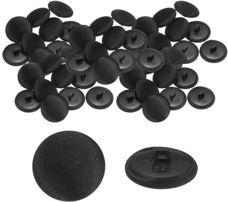 QUARKZMAN 50pcs Botones de Satén 0.8 (20mm) Botones Redondos de Satén Suave con Cubierta de Satén y Ojal para Vestido de Novia Blusa Trajes DIY, Negro
