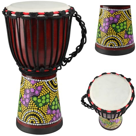 GOGHOST Wood Djembe Drum, 8.5'' x 16''Carved Mahogany African Drums with Goatskin Drumhead, West African Styled Professional Djembe Hand Drum Musical Instruments for Adults Beginners