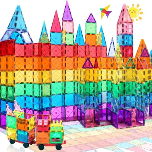 Grandes Azulejos Bloques Magnéticos de Construcción 60 Piezas 3D, 2 Coches Piezas Construcciones Niños Juguete Educativo Magnetico de Construcciones Magnéticas Creatividad Juguetes para Niños 3 años