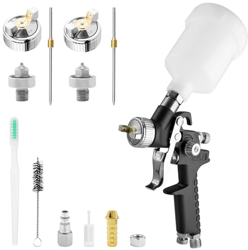 Mini Spray Guns, HVLP Air Spray Gun 125cc Cup Paint Sprayer, 0.8mm/1.0mm Nozzle Gravity Feed Painting Gun for Auto Parts, Furniture, Fences, DIY Tool, Detail Repair