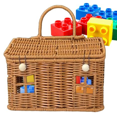 Eventerde Cesta de almacenamiento de ratán, decoración rústica para el hogar, portátil, cestas de ratán con tapa para organizar | Para juguetes, artículos de tocador, tela para aperitivos, camping