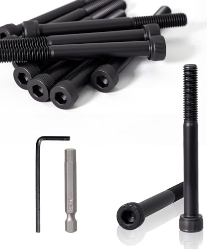 KINETOX 10 Piezas Tornillos Allen DIN 912 Tornillos de Cabeza Cilíndrica Hexagonal Interior Tornillo Negros de Acero al Carbono M8X80mm Pernos de media Roscados para Máquinas CNC Vehículos Muebles DIY