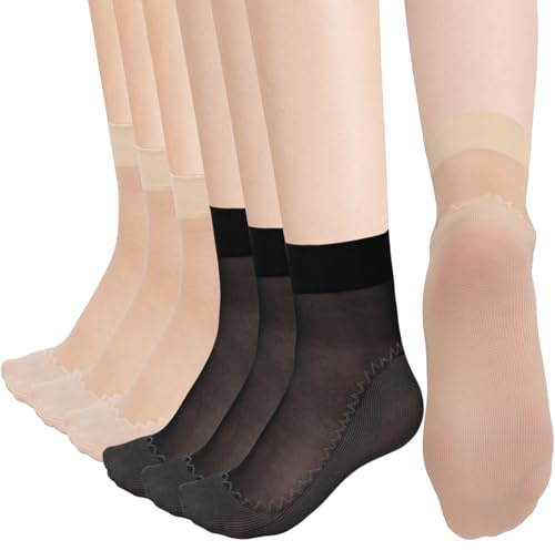 Kiiwah 12 Paires Chaussettes Transparentes Femme, Semelle en Coton Antidérapante Nylon Chaussettes Cheville 10 Den Respirant et Doux Socquettes Transparents pour Femme Filles