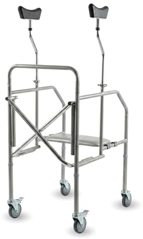 Deambulatore Ascellare per Anziani 4 Ruote con Sottoascellari Regolabili - Girello Regolabile da Interno o Esterno - Dispositivo Medico Professionale Pieghevole