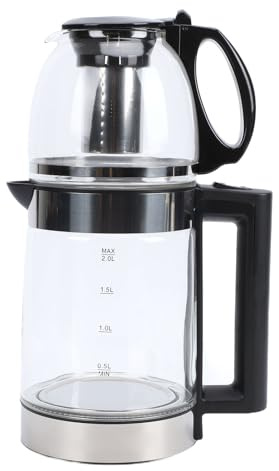 Generic Elektrisk Turkisk Tekokare Snabbkokande Glasvattenkokare för Hem och Kontor 2000W Borosilikat Rostfritt Stål Infusionsapparat 2L Vattenkokare 0,8L Tekanna Kapacitet (#1)
