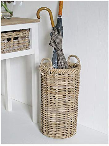 Umbrella Stand Grey and Buff Rattan Wicker Basket
