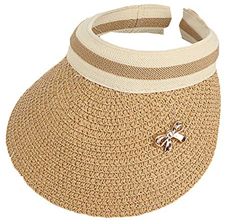 ToBe-U Barn sommar rullbar upp solskärm hatt brett brätte halm strandhatt keps solhattar för flickor, CM8397-Khaki, Child(48~54CM)