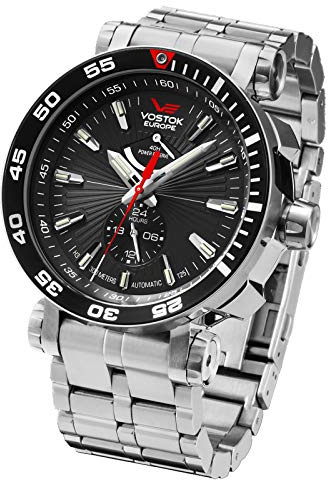 Vostok Europe YN84 Energia Rocket Herrenuhr mit Edelstahl-Armband, automatische Reserve, 30 ATM, Datum, 575a538-b, Armband