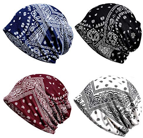 ELLEWIN Slouchy Beanie for Women Headwear Cute Beanie Hats Thin Beanies Slouchy Retro Tribal Printed Hair Covering Head Scarf Dual Use Boho Hats
