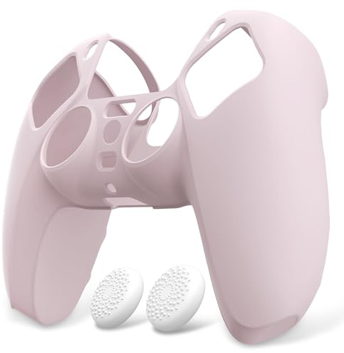 PlayVital Cherry Blossoms Pink Pure Series Anti-Slip Silicone Cover Skin for ps5 Controller, Soft Rubber Case for ps5 Wireless Controller with White Thumb Grip Caps