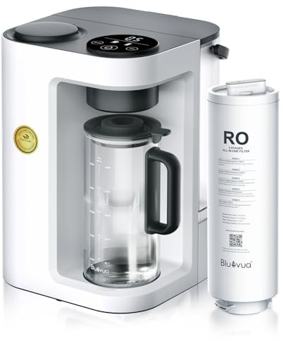 Bluevua RO100ROPOT-LITE Countertop Reverse Osmosis Water Filter System, 5 Stage Purification, 3:1 Pure to Drain, Portable Water Purifier (No Installation Required) (White)