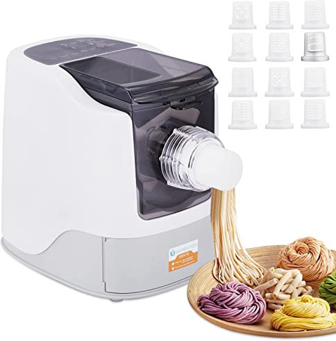 fikujap Electric Pasta Maker with 12 Pasta Shapes and Dumpling Mould Home Electric Noodle Maker Machine Fully Automatic Pasta Maker Machine for Spaghetti Fettuccine Penne Lasagna 220V