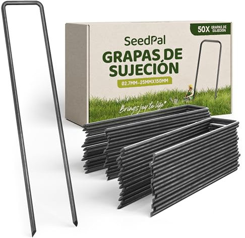 SeedPal 50 Picchetti in Acciaio Robusto Non Galvanizzato - Per Telo di Pacciamatura, Recinzione e Rete - 150mm di Lunghezza, 25mm di Larghezza, Ø 3mm