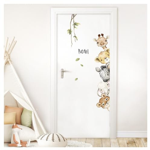 DEKO KINDERZIMMER Türsticker Dschungeltiere mit Name Wandtattoo Babyzimmer Türaufkleber Wandsticker Wandaufkleber Kinderzimmer Wanddeko DK1054-04