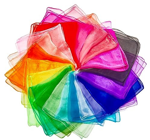 Rovtop 26 Stück Square Jongliertücher, Chiffontücher Bunte Tücher Schwungtuch Seidentücher Regenbogen, Tanztücher Zirkus Spielzeug für Baby Kindergarten Kinder Aktivitäten Zubehör 60x60cm, (DDSG)