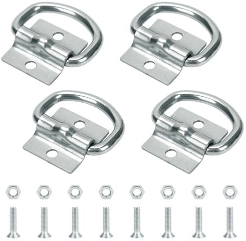 Fhioevt 4 Stück Zurröse D Ring Augplatte Edelstahl Zurrösen für Anhänger Zurring Heavy Duty Verzurrösen Aufbauring mit 8 Schrauben für Ladungssicherung in Anhänger LKW Boot Autos