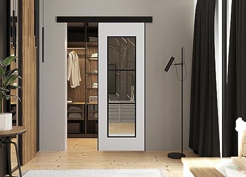 KIER FURNITURE TORI Schiebetür - Schiebetür Komplettset Schiene Komplettset Mit Tür – Zimmertüren Mit Zarge Komplett - B66xH205xT1,6 cm - Weiß