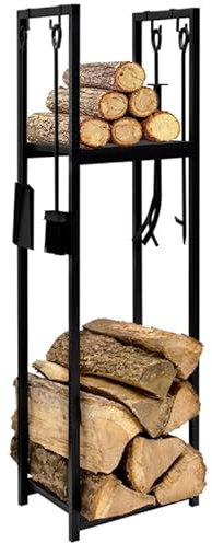 IDMarket - Range bûches Vertical avec Accessoires 2 étagères H.112 CM pour cheminée