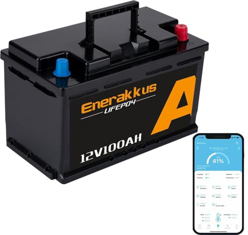 Enerakkus 100 Ah 12 V mini LiFePO4 litiumbatteri, djupcykel 12 V 100 Ah litiumbatteri med integrerat 100 A BMS, batteri lämpligt för trolling-motorbatteri, solbatterier, husbilar