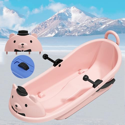 Children's Cartoon Bear Sled, with Pulleys Big Backrest Sled, Thickened Sled, Plastic Sled