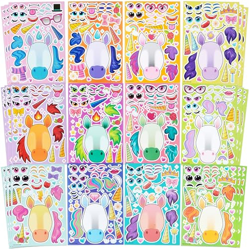 JOYIN 36 PCS Make-a-face Sticker Sheets, Make Your Own Unicorn Fantasy Animal Mix and Match Sticker Sheets for Children, Sticker Faces for Kids, Stickers for Party Bags, Kids Party Favor Supplies