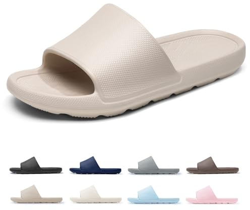 Frykun Shower Sandals Women Rubber Slippers Flip-flops for Spa Home Beach Bathroom House College Dorm Shower Shoes Slides Non-slip Comfortable Gym Indoor Camping Spa(Khaki 40-41)