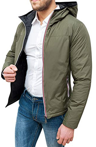 Evoga Giubbotto piumino uomo invernale casual giacca impermeabile con zip (L, Verde)