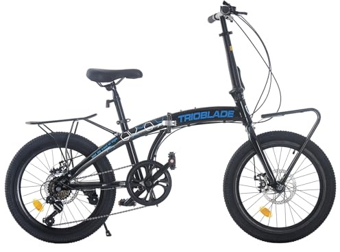 BSTSEL 20 Inch Folding Mountain Bike Road Bicycle for Adult Men and Women Teens, 7 Speed Gear, Portable Foldable Bike with Disc Brakes (With Brackets, Black&Blue)