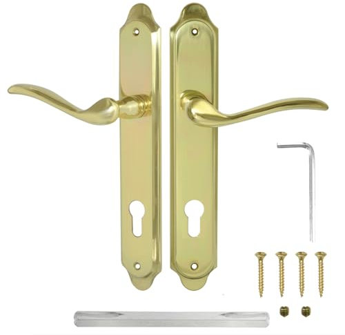 ALSTEN TECH Langschild Drückergarnitur 92 PZ - Profilzylinder Türgriff Türklinke aus Messing Beidseitige Federunterstützung Inbusklemmung Hochwertiger Türbeschlag Ausführung Poliert