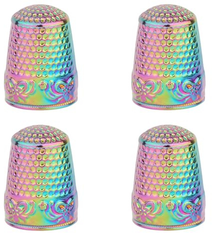 Gosknor 4stk Fingerhüte aus Metall zum Nähen, Fingerhüte mit Fingerkuppenschutz aus Metall Fingerschutz-Fingerhüte für Handstickerei Quilten Zubehör Nähen Stricken Heimwerkerwerkzeuge (Bunt)
