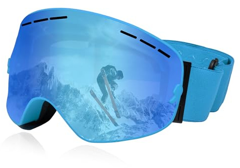 Queshark Occhiali da sci, Occhiali da Sci Con Doppia Lente Sferica, Protezione UV400, Antiappannamento e Antiriflesso, Compatibili Con il Casco, Occhiali da Snowboard per Uomini Donne Giovani