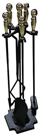 Set di 5 attrezzi antichi per caminetto, in ferro battuto, resistente alla ruggine, con comode maniglie, colore nero