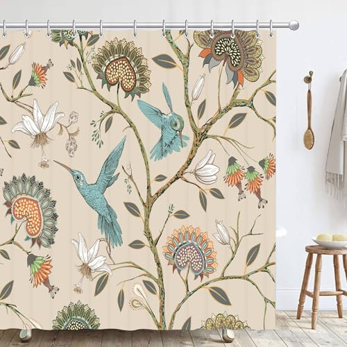 Hykiee Duschvorhang 180X180cm Anti-Schimmel,Cyan Großer Vogel