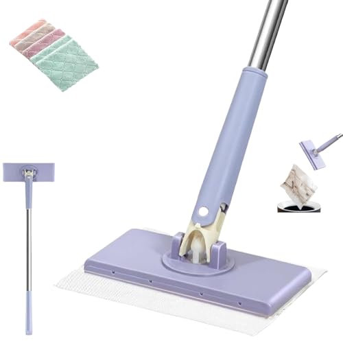 Mini balai à franges à changement automatique, rotatif à 360°, lavage à la main, poignée push-pull portable, balai à poussière polyvalent pour nettoyage à sec et humide, salle de bain, cuisine,