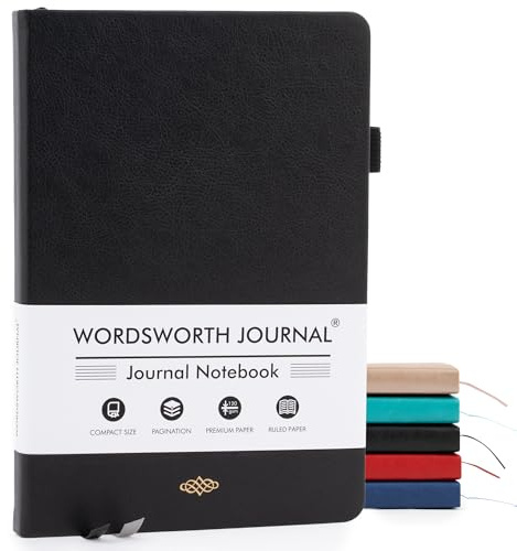 Wordsworth & Black A5 Linjerad Journal 216 Linjade Sidor, Hård Läderpärm, 120 Gsm Papper, Journaling Notebook För Arbete Och Skissande, Journaler För Damer, Herr - Presentförpackning Inkluderad Svart