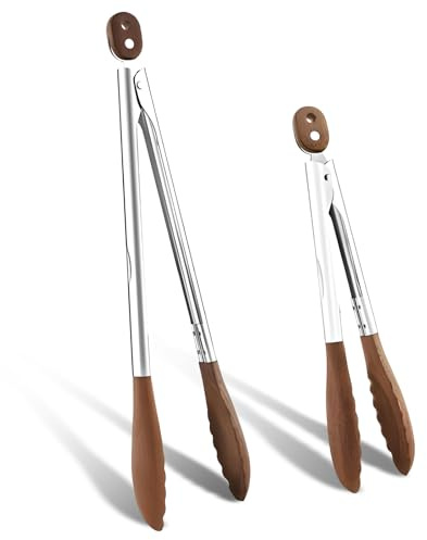 Jicyor Pinza da cucina, 2 pinze da cucina in acciaio inox e legno. Una grande dimensione è di 38 cm e una piccola pinza per carne misura 31 cm