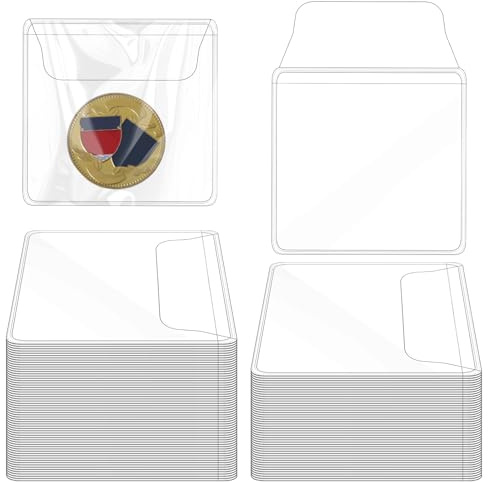 200 Pcs Single Pocket Coin Sleeves, 2.2 x 2.2 Inches Clear Coin Collector Protector Individual Plastic Small Coins Storage Pouch for Jewelry Ring Earring Gemstone Currency Collection(Rectangular)
