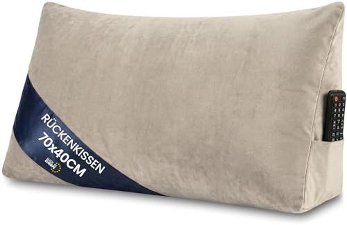 Almohada cuña de lectura para cama y sofá Ancho de 70 cm - respaldo y cojín de lectura – cojin lumbar para sofa respaldo sofá almohada para leer en la cama y apoyar la espalda Beige – Terciopelo
