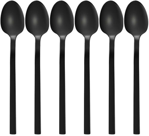 GRÄWE Kaffeelöffel, Serie Lissabon, 6er Set, schwarz, Teelöffel, Edelstahl titanbeschichtet, Kuchenlöffel, Mokkalöffel, Zuckerlöffel, kleiner Löffel, hochglanzpoliert, spülmaschinengeeignet