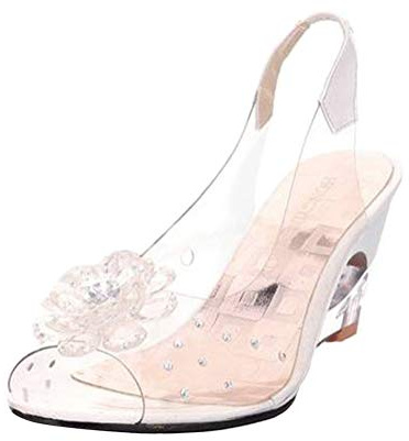 Minetom Sandalias Mujer Cuña Verano Plataforma Punta Abierta Flor Zapatos De Tacón Alto De Playa Fiesta Transparentes Sandalias De Cristal Blanco 40 EU