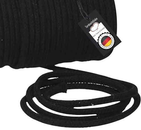Turnbeutelliebe® Baumwollkordel 8mm Schwarz - robuste Bastelschnur Meterware - Dickes Baumwollseil für Turnbeutel, Taschen & Hosen - geflochtene Schnur individuell zuschneidbar - Makramee-Kordel rund