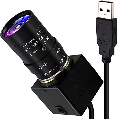 ELP USB Kamera 1080P Low Illumination Webcam 5-50mm Optischer Zoom Objektiv Variabler Fokus IMX323 Kamera USB Kompatibel mit Mac/Windows/Android,2MP Full HD Web Kamera USBFHD06H-SFV(5-50)
