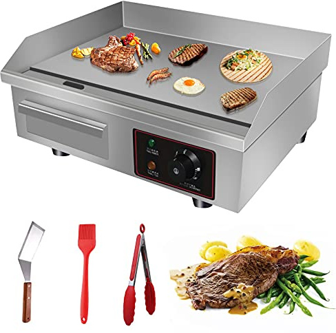 Panghuhu88 110V 3000W 22 Commercial Electric Countertop Griddle Flat Top Grill Hot Plate BBQ,Adjustable Thermostatic Control,Stainless Steel Restaurant Grill for Kitchen