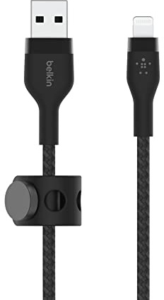 Belkin Cable Trenzado USB-A a Lightning de 2 m BoostCharge Pro Flex, Certificación MFi, Cable de Carga para iPhone 14/14 Plus, 13, 12, Pro, Max, Mini, SE, iPad y Otros, Negro