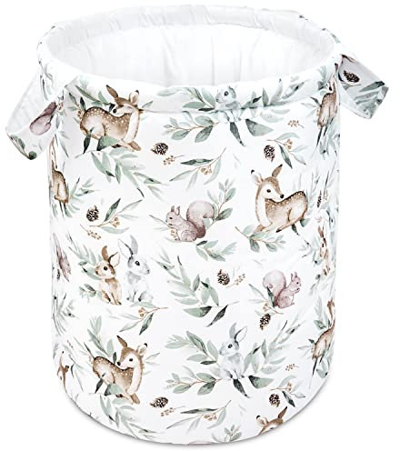 Pepi MADE IN POLAND Kinder-Wäschekorb 50x40 cm - Aufbewahrungskorb für Spielzeug, Kleidung, Kissen oder Decken - 100% Baumwolle - Green Groove