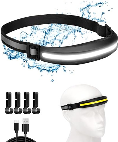 Nalezuns LED Stirnlampe, Wiederaufladbar, 230° Ultra Weitwinkel, IPX4 Wasserdicht, 4 Lichtmodi Stirnleuchte Scheinwerfer, Headlight für Joggen, Campen, Wandern & Outdoor